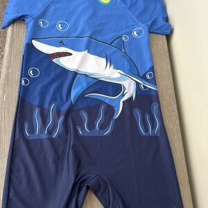 Boys Blue Shark Print Swimsuit, Size 13/14, SPF 50